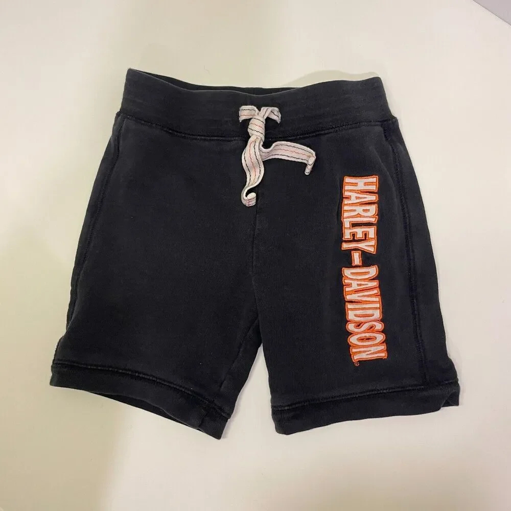 Harley-Davidson Toddler Shorts 3T Black Orange Logo Elastic Waist Casual Wear